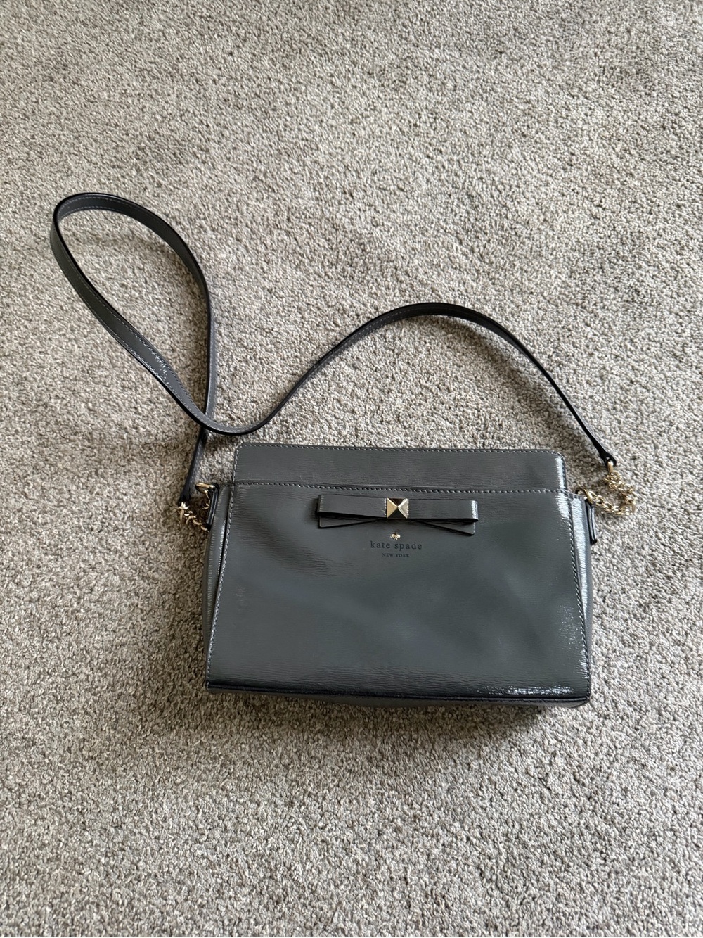 kate spade Gray Patent Leather Crossbody with Bow Accent